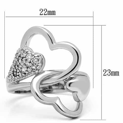 Brass CZ Pave Double Heart Open Ring view 4