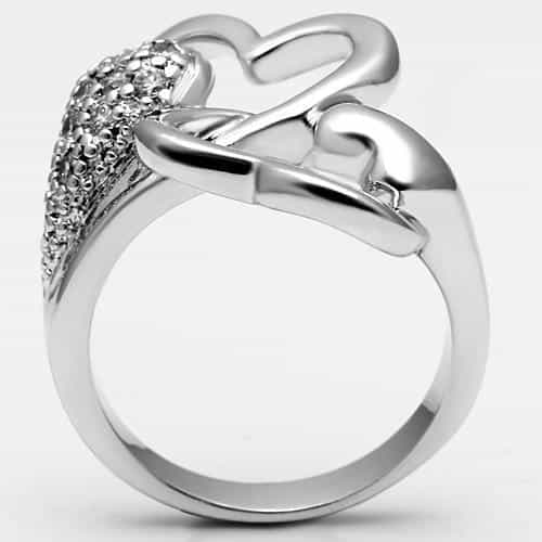 Brass CZ Pave Double Heart Open Ring view 6