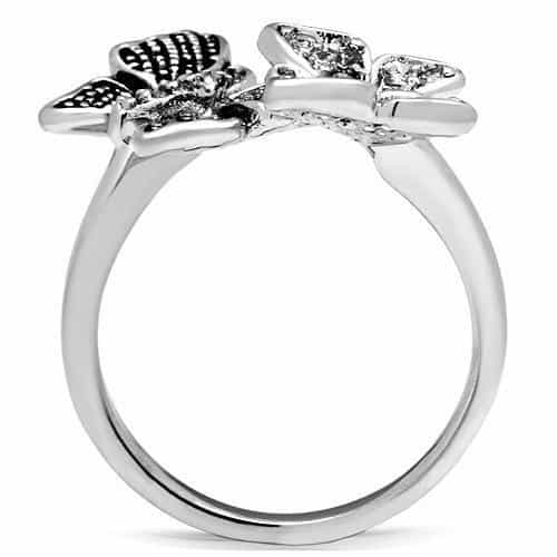 Brass CZ Marcasite Butterfly Open Cocktail Ring view 6