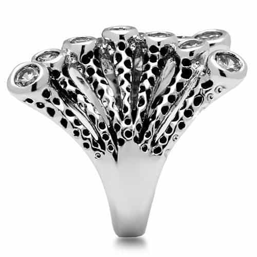 Brass CZ Bezel Hammered Lattice Cascade Ring view 8