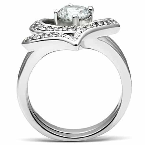 Brass CZ Heart Halo Solitaire Split Shank Ring view 6