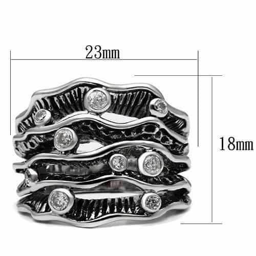 Brass CZ Bezel Oxidized Wave Wide Band Ring view 4