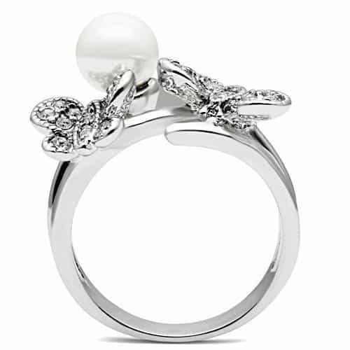 Brass Pearl CZ Butterfly Open Cocktail Ring view 6