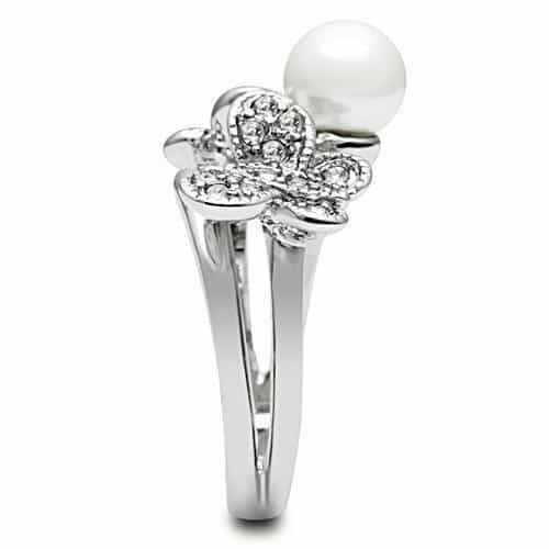Brass Pearl CZ Butterfly Open Cocktail Ring view 8