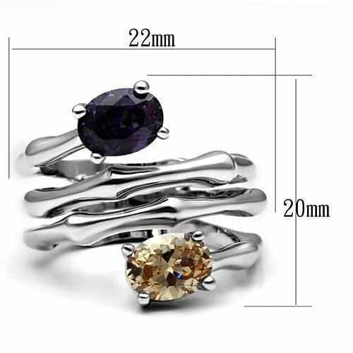 Brass Amethyst Champagne CZ Dual Oval Wave Ring view 4