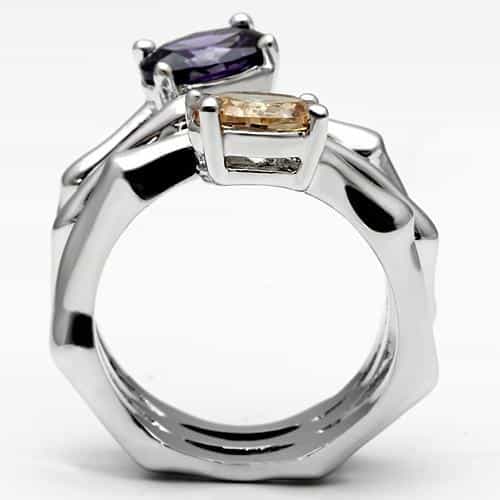 Brass Amethyst Champagne CZ Dual Oval Wave Ring view 6