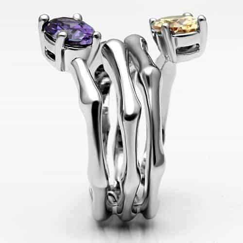 Brass Amethyst Champagne CZ Dual Oval Wave Ring view 8