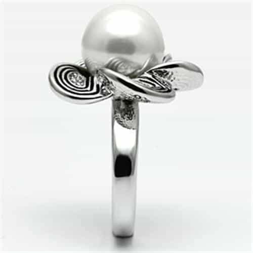 Brass Pearl CZ Flower Petal Open Cocktail Ring view 8