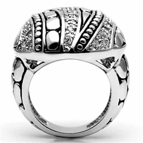 Brass CZ Pave Oxidized Cutout Dome Cocktail Ring view 6