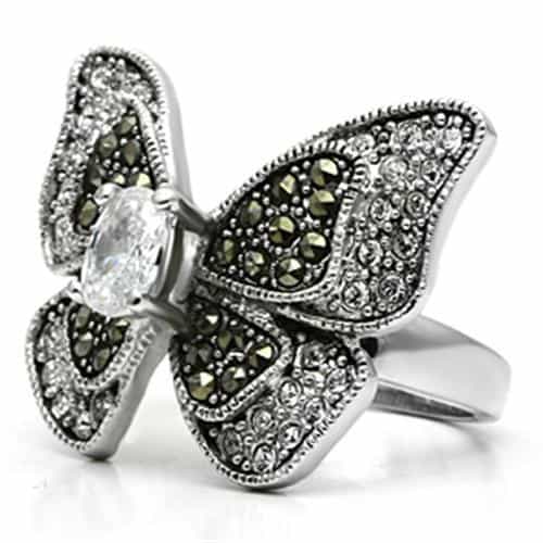 Brass CZ Marcasite Butterfly Bow Cocktail Ring view 8