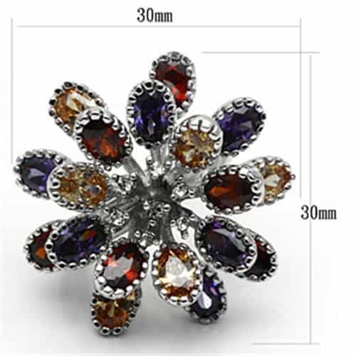 Brass Multicolor CZ Flower Starburst Cocktail Ring view 4