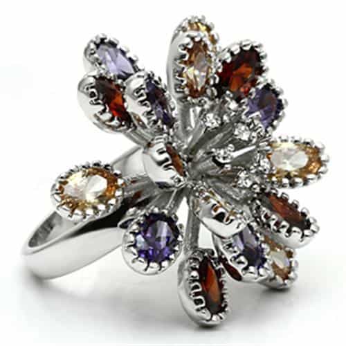 Brass Multicolor CZ Flower Starburst Cocktail Ring view 8