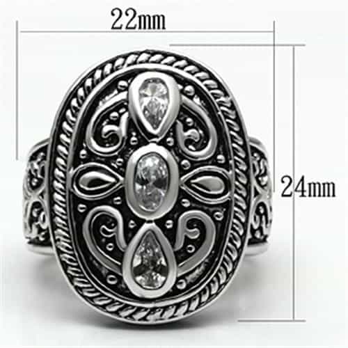 Brass CZ Filigree Oxidized Oval Dome Ring view 4