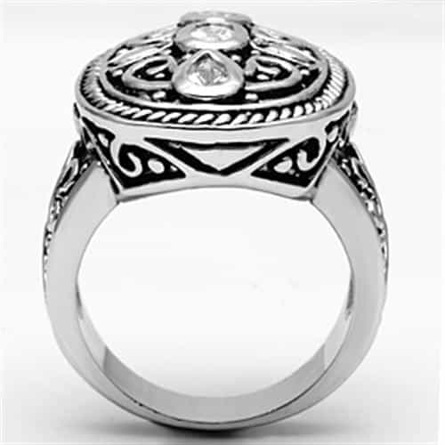 Brass CZ Filigree Oxidized Oval Dome Ring view 6