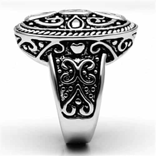 Brass CZ Filigree Oxidized Oval Dome Ring view 8