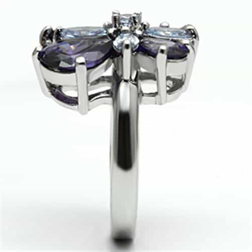 Brass Amethyst Aquamarine CZ Flower Butterfly Ring view 8