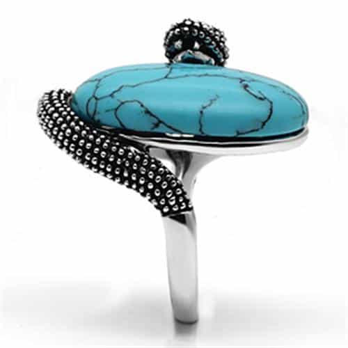 Brass Turquoise Oval Cabochon Beaded Wrap Ring view 8
