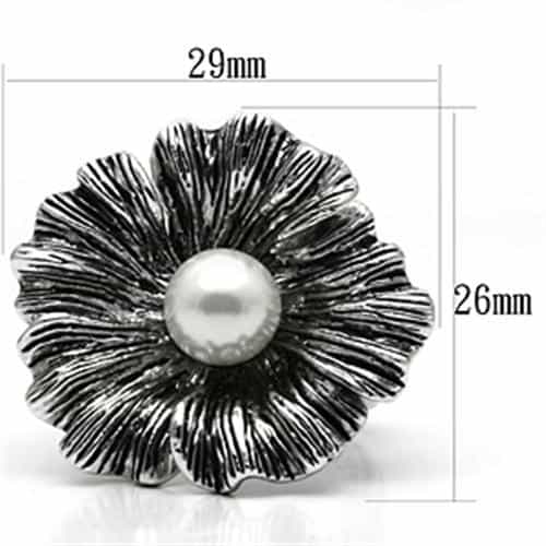 Brass Pearl Oxidized Poppy Flower Cocktail Ring view 4