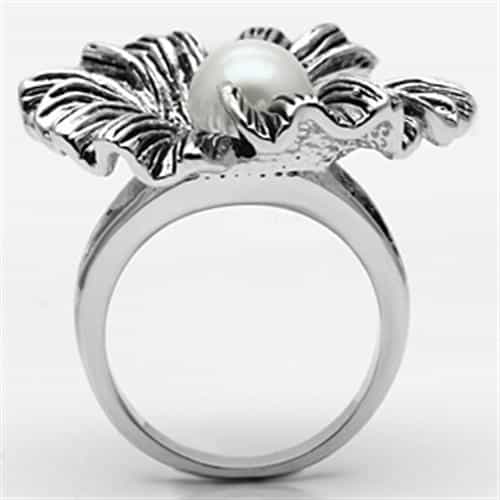 Brass Pearl Oxidized Poppy Flower Cocktail Ring view 6