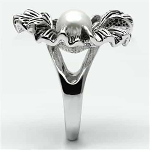 Brass Pearl Oxidized Poppy Flower Cocktail Ring view 8