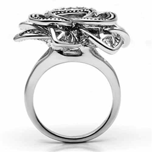 Brass CZ Rose Flower Cutout Cocktail Ring view 6