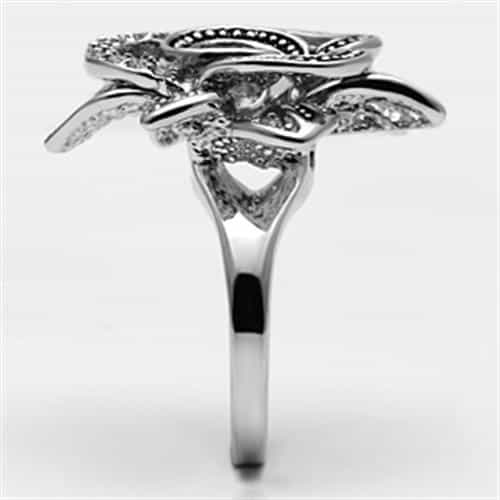 Brass CZ Rose Flower Cutout Cocktail Ring view 8