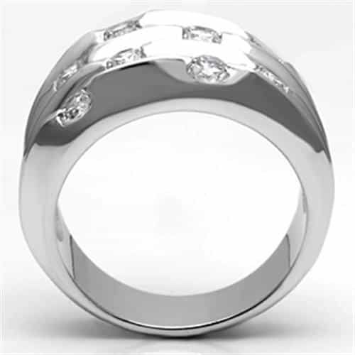 Brass CZ Bezel Scattered Multi-Row Wide Band Ring view 6