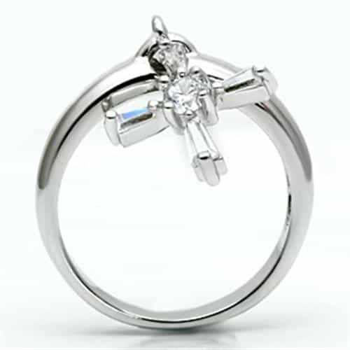 Brass CZ Baguette Cross Charm Open Ring view 6