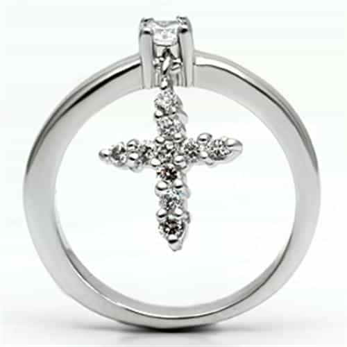 Brass CZ Pave Cross Dangle Charm Ring view 6