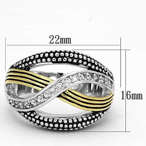 Brass Two-Tone CZ Pave Crossover Wide Band Ring view 4