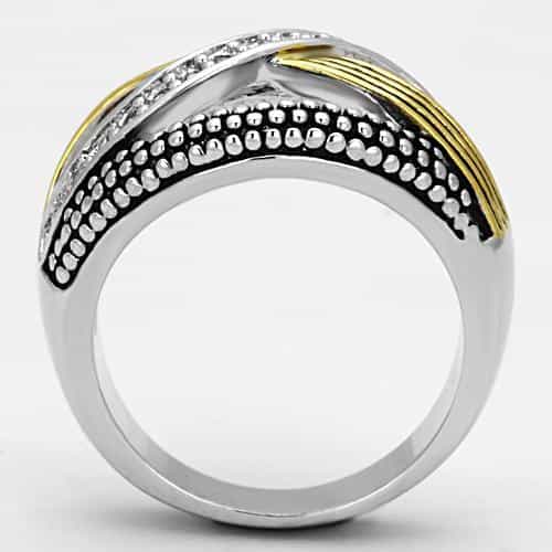 Brass Two-Tone CZ Pave Crossover Wide Band Ring view 6