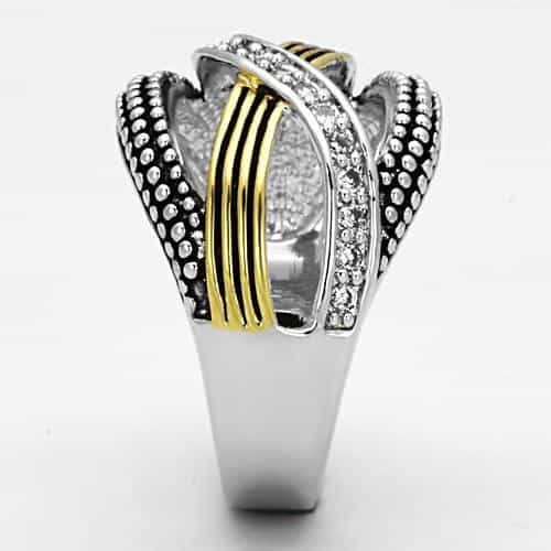 Brass Two-Tone CZ Pave Crossover Wide Band Ring view 8