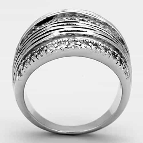 Brass CZ Pave Oxidized Stripe Wide Dome Ring view 6