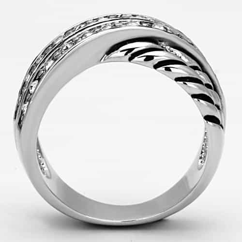 Brass CZ Pave Oxidized Braid Crossover Wide Ring view 6