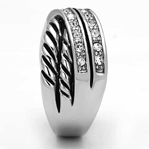 Brass CZ Pave Oxidized Braid Crossover Wide Ring view 8