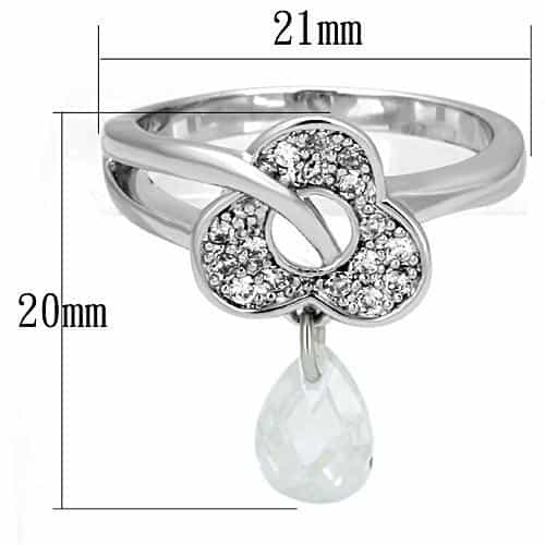 Brass CZ Pave Heart Crystal Dangle Charm Ring view 4