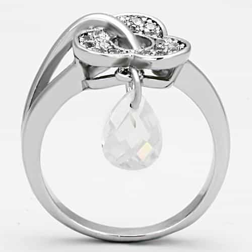Brass CZ Pave Heart Crystal Dangle Charm Ring view 6