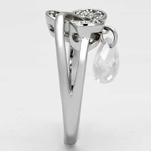 Brass CZ Pave Heart Crystal Dangle Charm Ring view 8