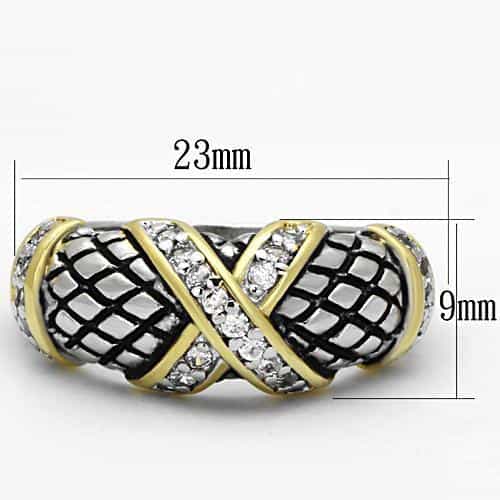 Brass Two-Tone Woven X CZ Wide Band Ring view 4