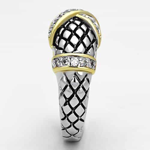Brass Two-Tone Woven X CZ Wide Band Ring view 8