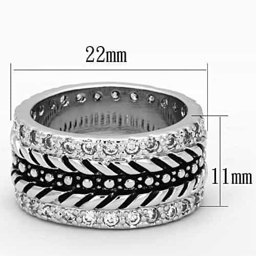 Brass CZ Pave Oxidized Feather Eternity Band Ring view 4