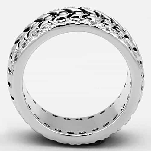 Brass CZ Pave Oxidized Feather Eternity Band Ring view 6