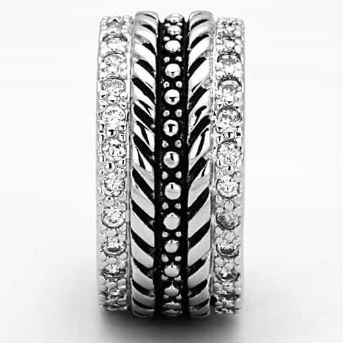 Brass CZ Pave Oxidized Feather Eternity Band Ring view 8