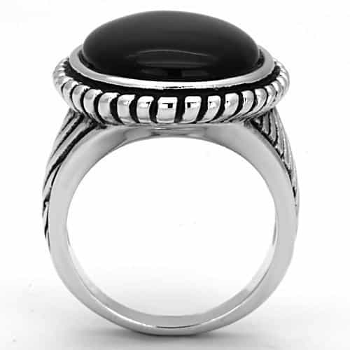 Brass Black Onyx Oval Ribbed Signet Ring view 6