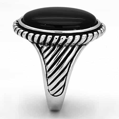Brass Black Onyx Oval Ribbed Signet Ring view 8