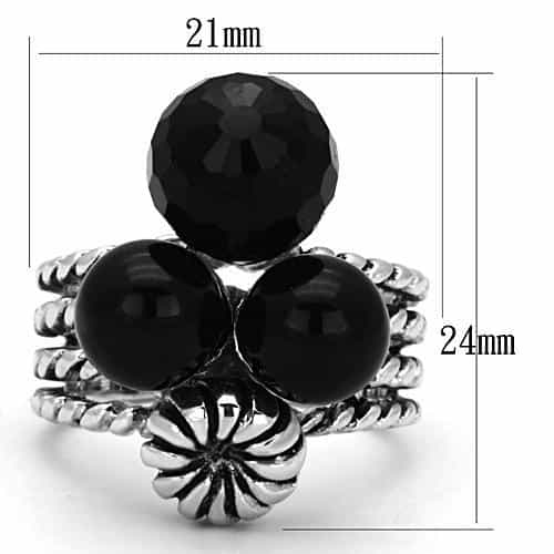 Brass Black Onyx Triple Bead Oxidized Ring view 4