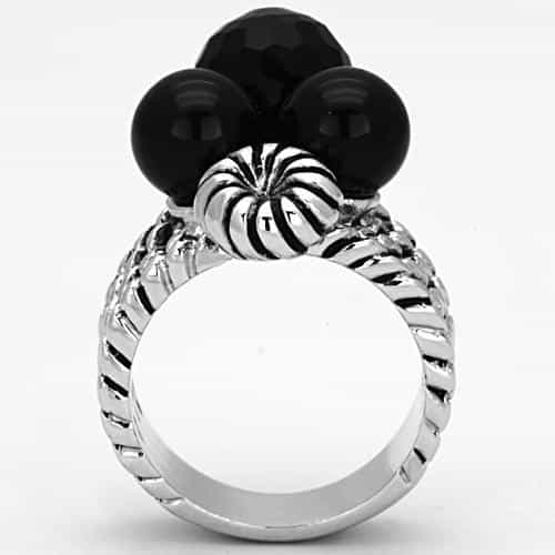 Brass Black Onyx Triple Bead Oxidized Ring view 6