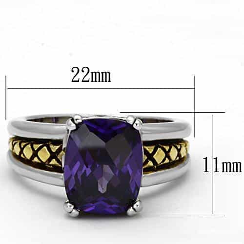 Brass Amethyst CZ Cushion Two-Tone Cable Ring view 4