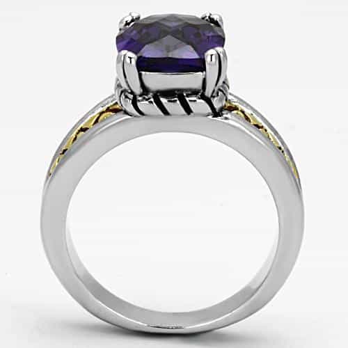 Brass Amethyst CZ Cushion Two-Tone Cable Ring view 6