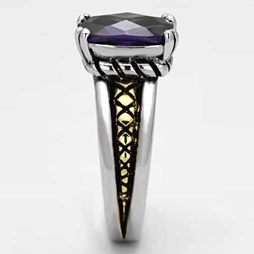 Brass Amethyst CZ Cushion Two-Tone Cable Ring view 8